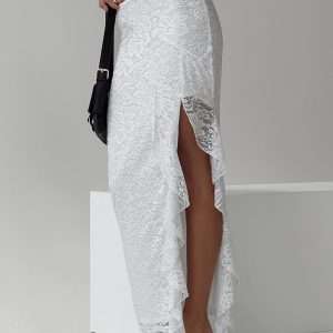 Patisserie Lace Maxi Skirt White