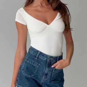 Loveydove Short Sleeve Bodysuit White