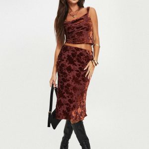 Devore Midi Skirt Burgundy