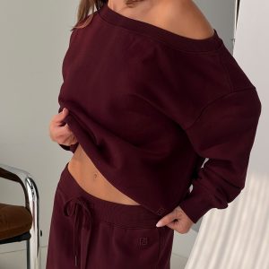 Wellness Off the Shoulder Jumper Currant