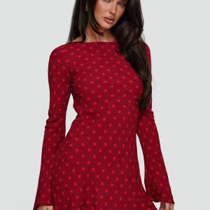 Good Graces Long Sleeve Mini Dress Red Dot