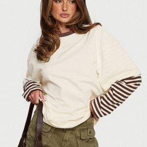 Ryann Long Sleeve Layered Top Cream / Brown Stripe