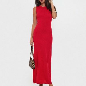 Maebie Knit Maxi Dress Red