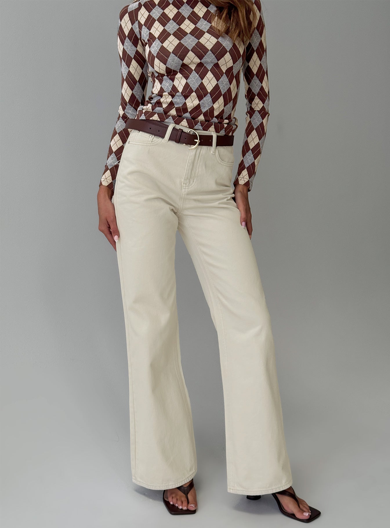 Maple Mid Rise Flare Jeans Ecru