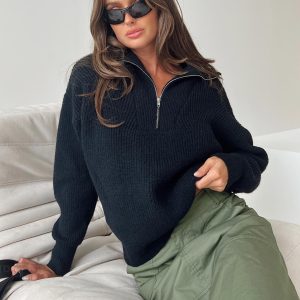 Ferry Zip Front Sweater Black Lower Impact
