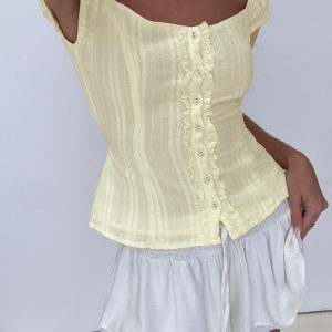 Gysella Off Shoulder Woven Top Yellow