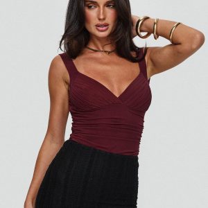 Morgane Mesh Bodysuit Burgundy