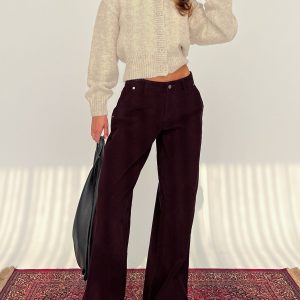Jacynda Low Waist Wide Leg Corduroy Jeans Currant