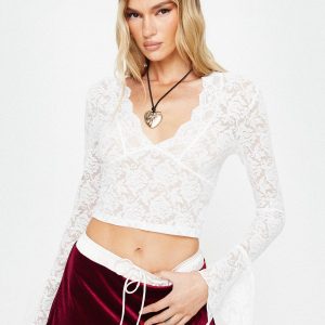 Relli Long Sleeve Lace Top White
