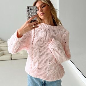 Ellison Cable Knit Sweater Blush Pink