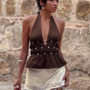 Movies End Halter Top Brown