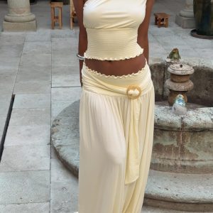 Full Orbit Shirred Maxi Skirt Cream
