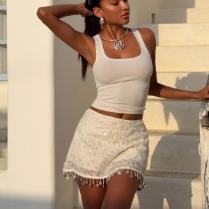 We Made It Sequin Skort Cream