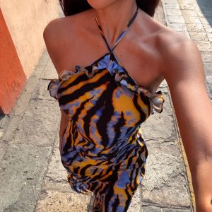 Virginia Beach Backless Maxi Dress Blue Zebra