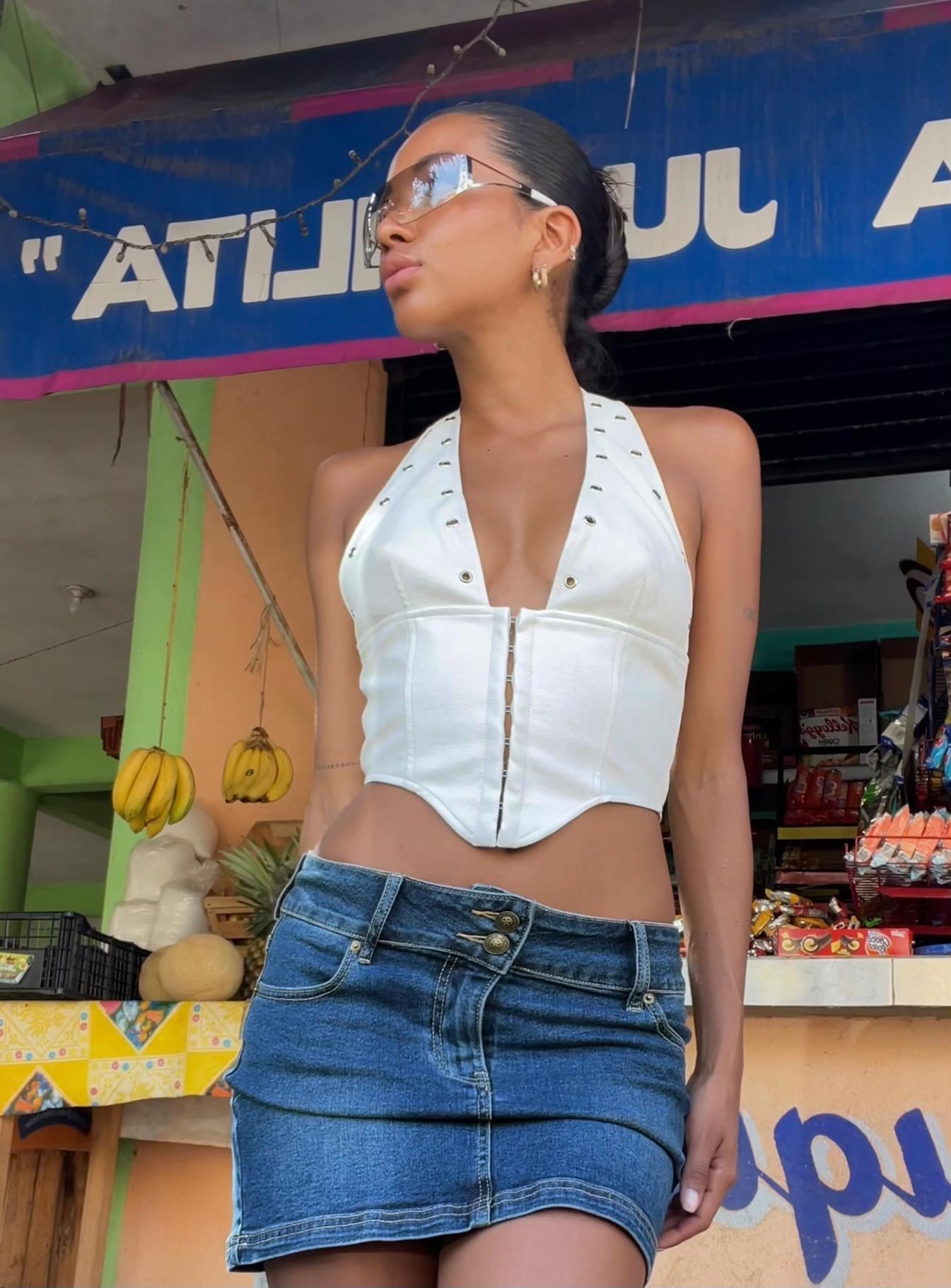 Faya Low Rise Denim Mini Skirt Dark Blue - Image 17