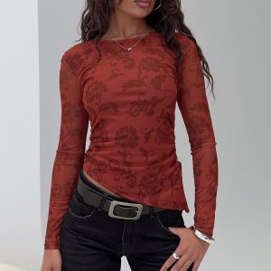 People Watching Long Sleeve Top Red Floral