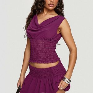 I Belong Shirred Mini Skirt Wine