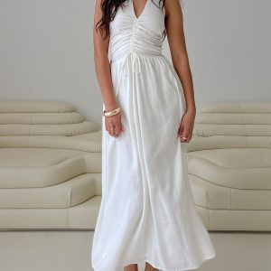 Jozefine Halter Ruched Maxi Dress White