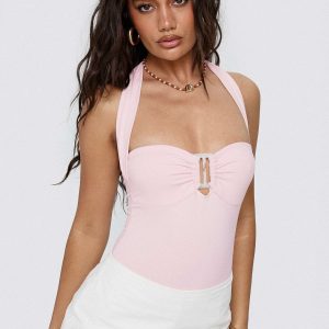 Swaying Buckle Detail Bodysuit Pink