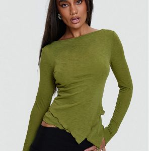 I Know You Backless Long Sleeve Top Green