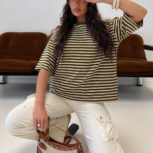 Settle Down Short Sleeve Top Green / Cream Stripe