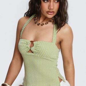 Zaelis Ring Detail Halter Top Green