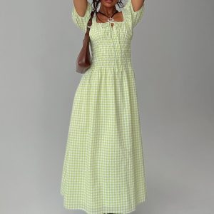 More Than Butterflies Maxi Dress Green Check