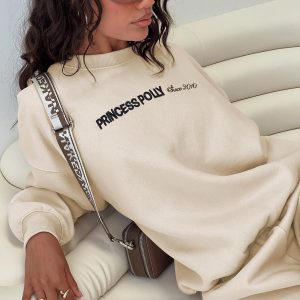 Princess Polly Crew Neck Sweatshirt Block / Cursive Text Stone