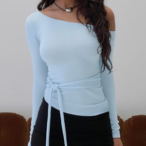 Kastor One Shoulder Long Sleeve Top Blue