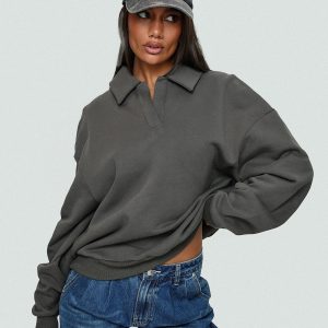 Back Around Collared Fleece Jumper Slate