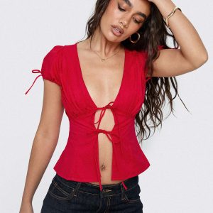 Incomparable Pleated Bust Top Red