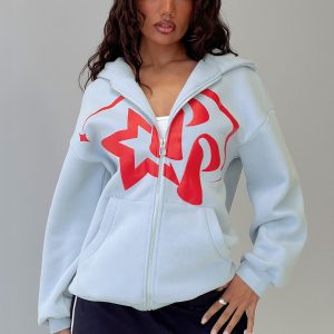 Starblazer Zip Up Graphic Hoodie Blue / Red