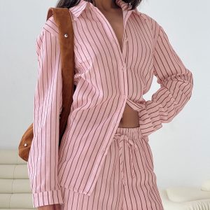 Chloe Set Pink / Brown Stripe