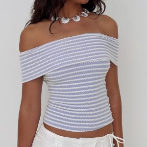 Ausha Off Shoulder Top Lilac Stripe