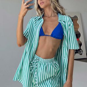 Chloe Short Sleeve Set Green Stripe