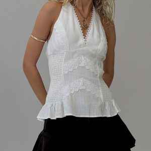 Follow Through Lace Trim Cami Top White