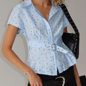 Esteem Buckle Detail Short Sleeve Shirt Blue Polka