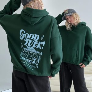 Good Luck Graphic Hoodie Green / Blue