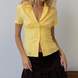 Delyla Button Up Top Yellow