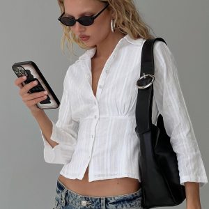 Taelynn 3/4 Sleeve Button Up Shirt White