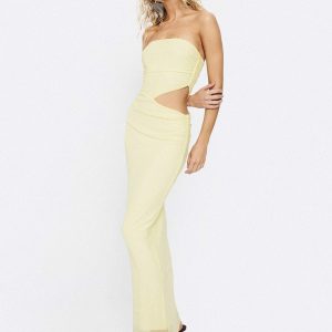 Tyllie Strapless Cut Out Maxi Dress Yellow