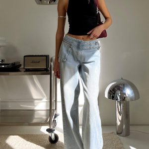 Paltrow Mid Rise Wide Leg Cargo Jeans Faded Blue Wash