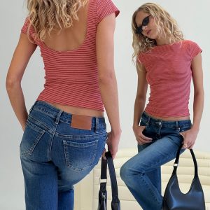 Nyren Low Back Boatneck Top Red Stripe