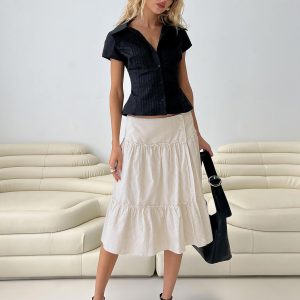 Cascades Low Rise Midi Skirt Beige / White Stripe