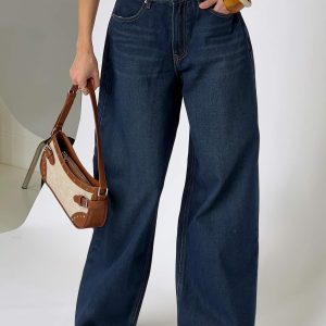 Naylor Mid Rise Wide Leg Jeans Mid Blue Denim Tall