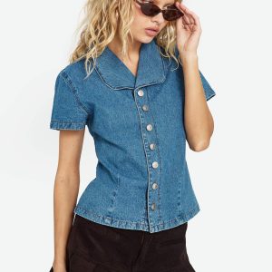 Ellix Button Up Top Blue Denim