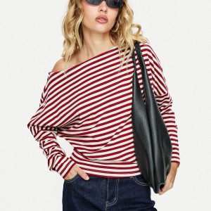 Deora Cinched Long Sleeve Top Red Stripe