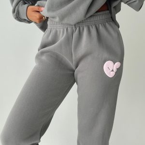Princess Polly Track Pants Bubble Text Charcoal / Light Pink