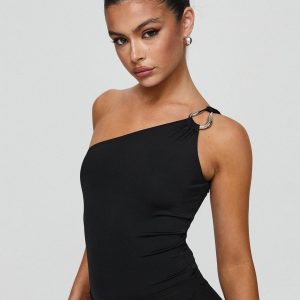 Talija One Shoulder Bodysuit Black