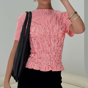 Maybe Tomorrow Ruched Top Red Check
